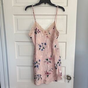 Vintage Angelique Delicate Pink Floral Lace-Trim Slip Dress